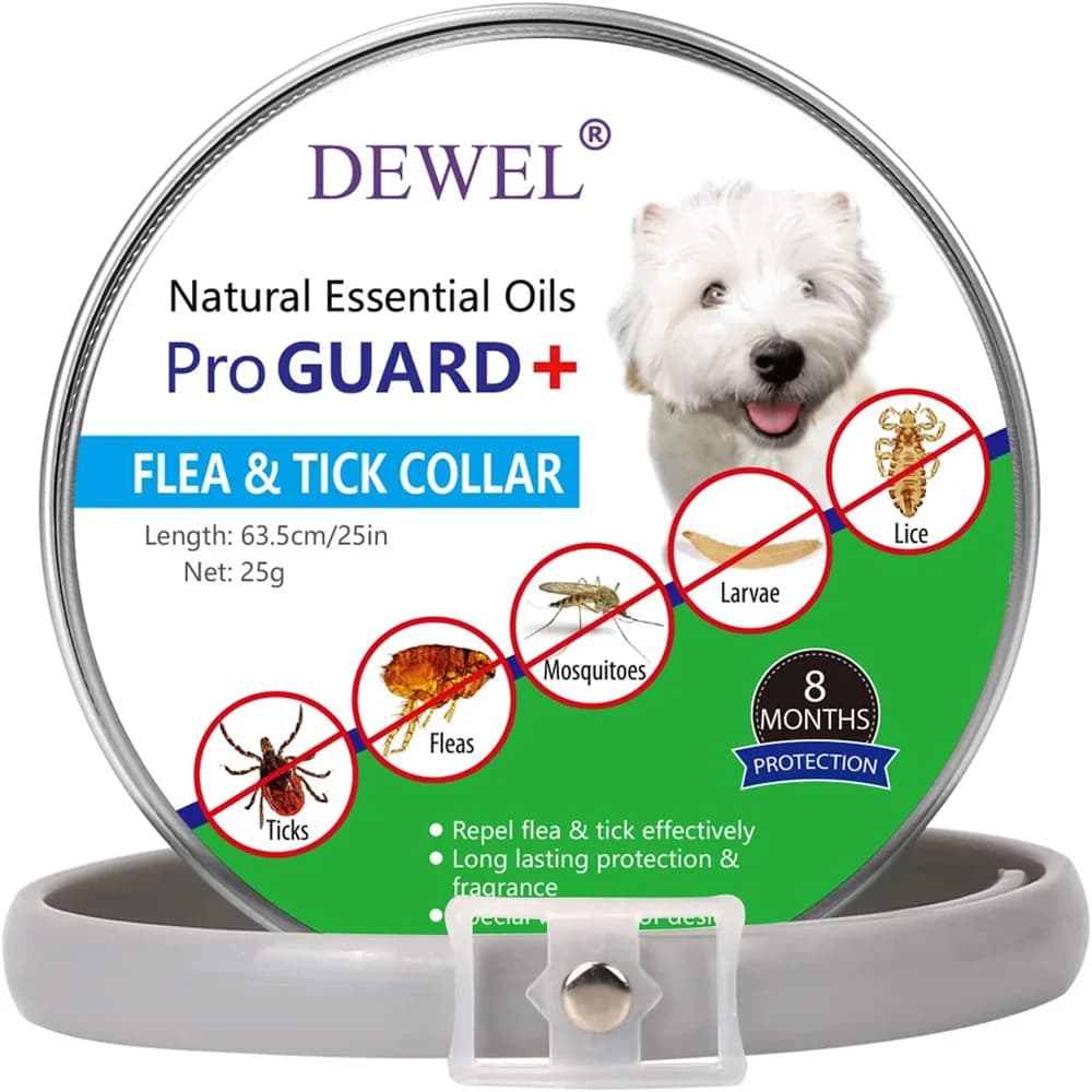 Dewel coleira para cachorro, natural, ervas, antipulga, mosquitos, à prova dágua, coleira protetora para animais de estimação, até 8 meses, proteção para cachorro