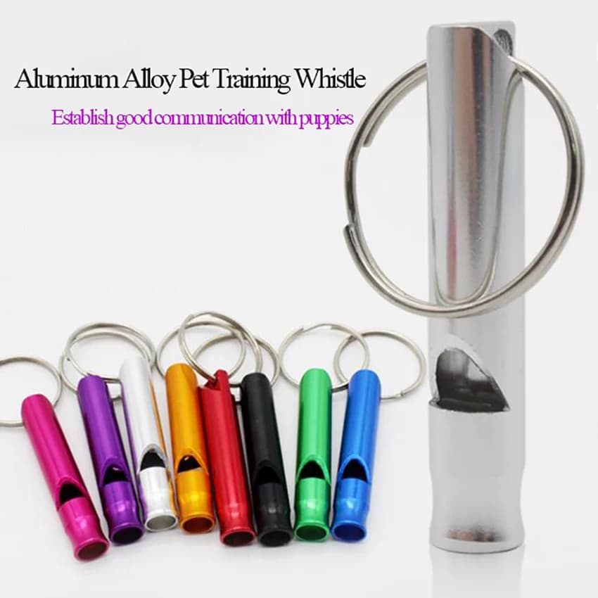 Apito de Treinamento Portátil em Liga de Alumínio para Cães/Cachorros, Apito Antilatido para Treinamento de Gatos e Cães com Chaveiro