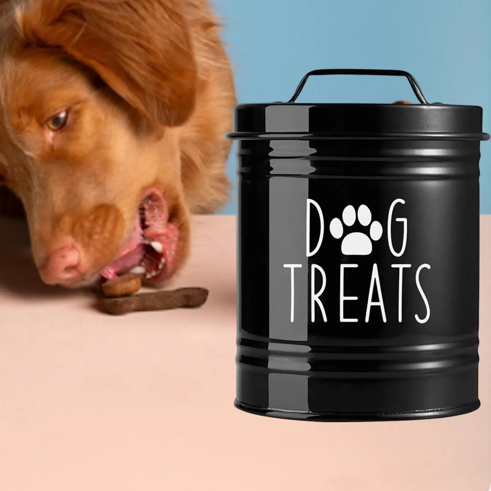 Recipiente para Petiscos de Cachorro com Tampa Hermética, Armazenamento de Ração para Animais de Estimação em Metal, Dispositivo para Lanches de Filhotes, para Organização Fácil na Cozinha