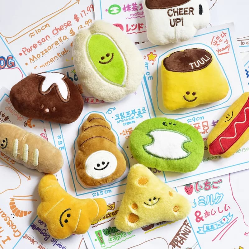 Novo brinquedo para cachorro, simulação de chá da tarde, série de brinquedo fofo para cachorro, mini pelúcia, som de rangido, comida interativa, suprimentos para animais de estimação, adereços para fo