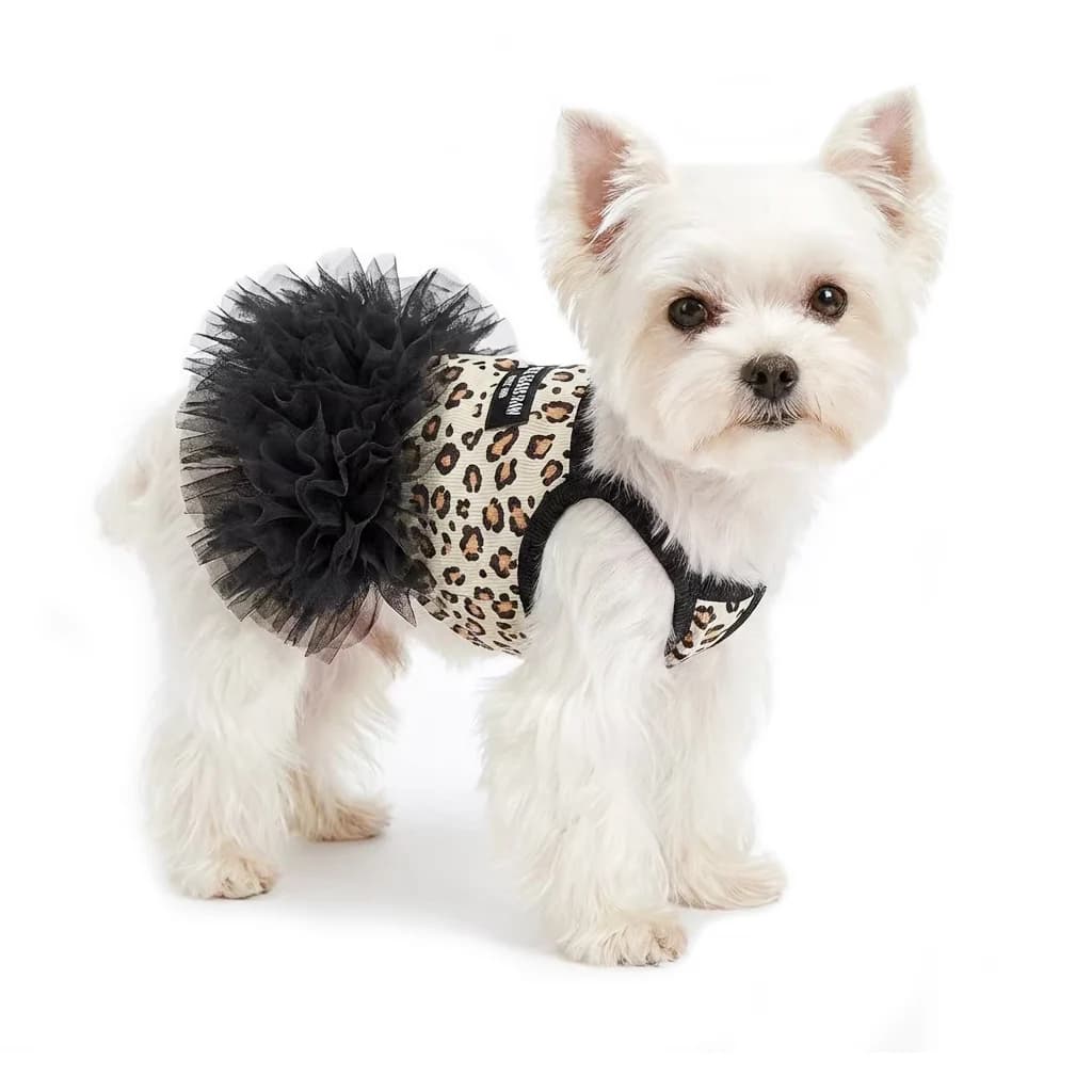 Saia de Cachorro Estampa de Leopardo para Meninas, Roupa de Cachorro Primavera Verão, Vestido Tutu Princesa para Filhotes com Camadas Fofas de Tule para Cães Pequenos