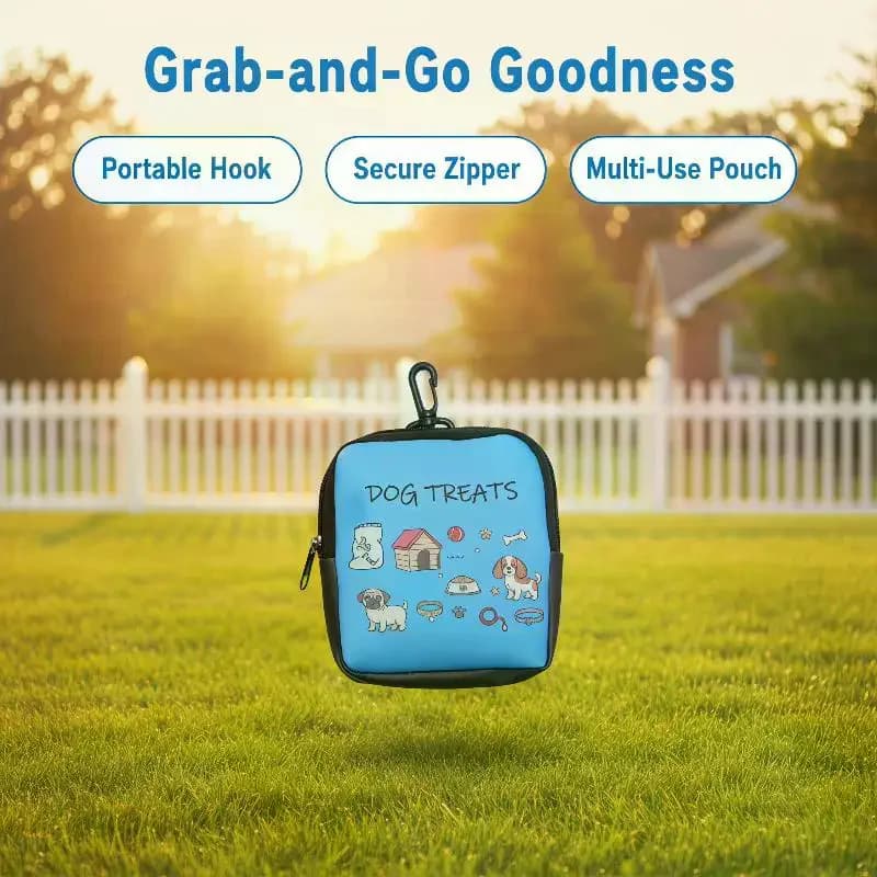 Bolsa para Petiscos de Cachorro com Estampa de Desenho Animado, Fecho de Zíper e Pequeno Chaveiro, Ideal para Treinamento e Passeios ao Ar Livre