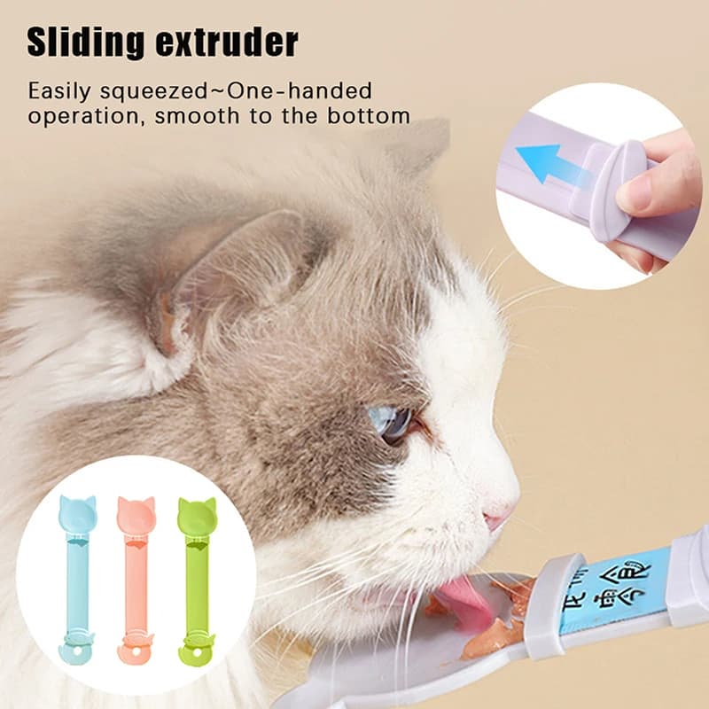 Colher alimentadora de tira para gatos, cabo longo, espremedor de tira de comida para gatos, carne para animais de estimação, lama, comida, colher dispensadora de tratamento para gatos, suprimentos pa