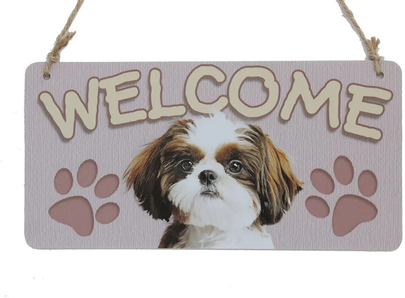 Placa de Boas-Vindas para Cães zhongfei Shih TZU com Pegadas de Cachorro, Decoração para Casinha de Cachorro (5 x 10)