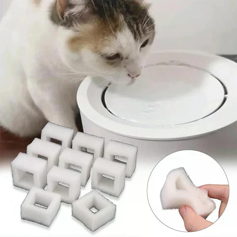 Para água potável fresca e limpa, fonte de água para gatos, bomba de água, filtros de espuma compatíveis com dispensadores quadrados pré-filtrados, 10 peças