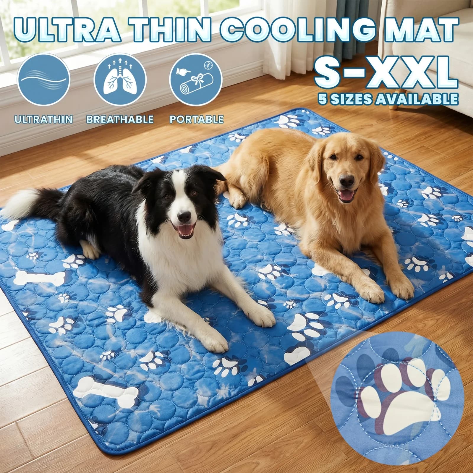 Cama Refrescante Extra Grande para Cães e Gatos, Tapete de Verão com Padrão de Osso e Malha Respirável, Cama Durável de Poliéster para Todos os Tamanhos de Animais de Estimação