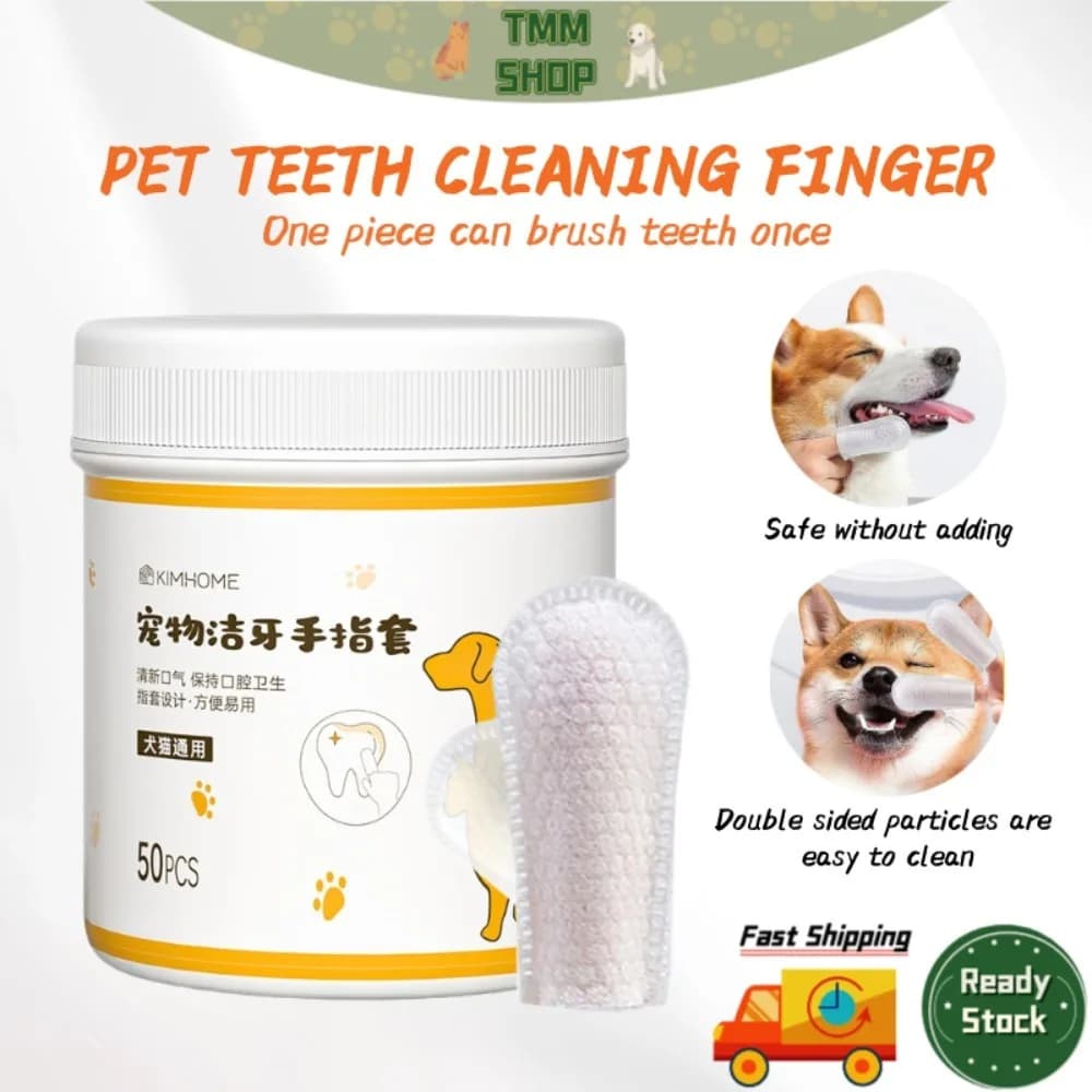 Lenços descartáveis para limpeza de dedos de animais de estimação, 50 peças, ferramenta de limpeza portátil, para dentes de cachorro, cuidados com o ouvido e o nariz de gatos, suprimentos para higiene