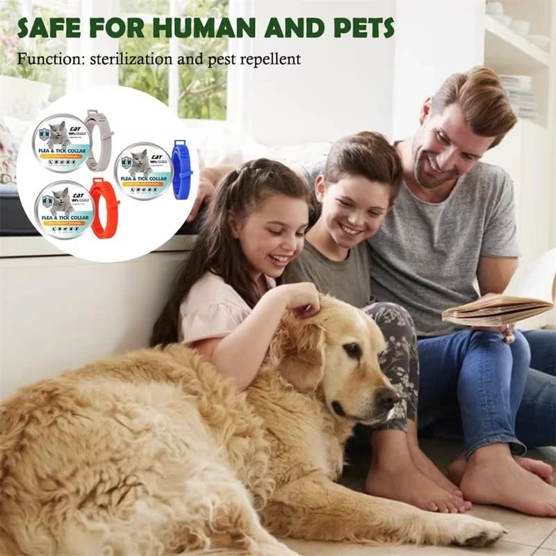 Coleira ajustável para animais de estimação, 38m, gato, cachorro, antipulgas, carrapatos, ácaros, lause, proteção para animais de estimação, repelente, colar de borracha, fornecimento para animais de 