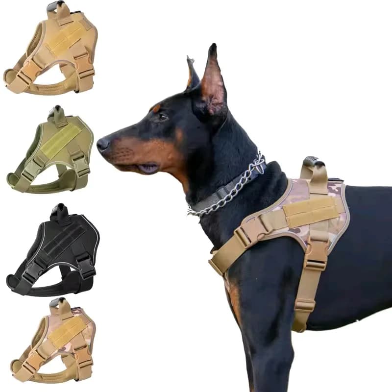 Coleira Tática Reforçada para Cães Grandes - Coleira Ajustável Anti-Puxão para Animais de Estimação com Reflexo para Treinamento e Controle Fácil - Colete para Cães