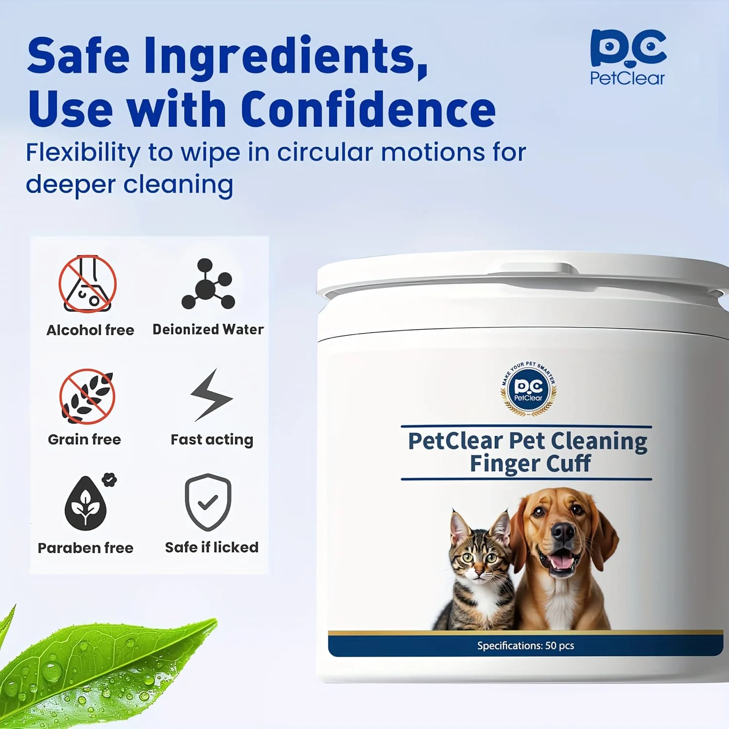 Petclear 50 peças toalhetes para cuidados com os dedos para animais de estimação, remoção de manchas de rasgo de cachorro e gato, limpeza multiuso dos dentes dos ouvidos dos olhos, toalhetes convenien
