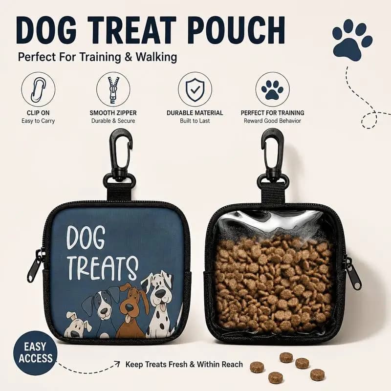 Bolsa para Petiscos de Cachorro, Pequena Bolsa de Treinamento para Animais de Estimação, Bolsa Portátil para Armazenamento de Ração de Filhote com Mosquetão para Passeios e Treinamento de Cães