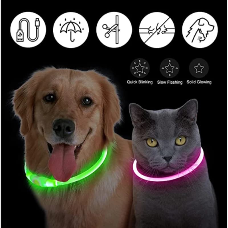 Coleira de Cão Luminosa com LED e Carregamento USB, Acessórios de Segurança DIY Brilhantes e Antiperda para Gatos e Cães