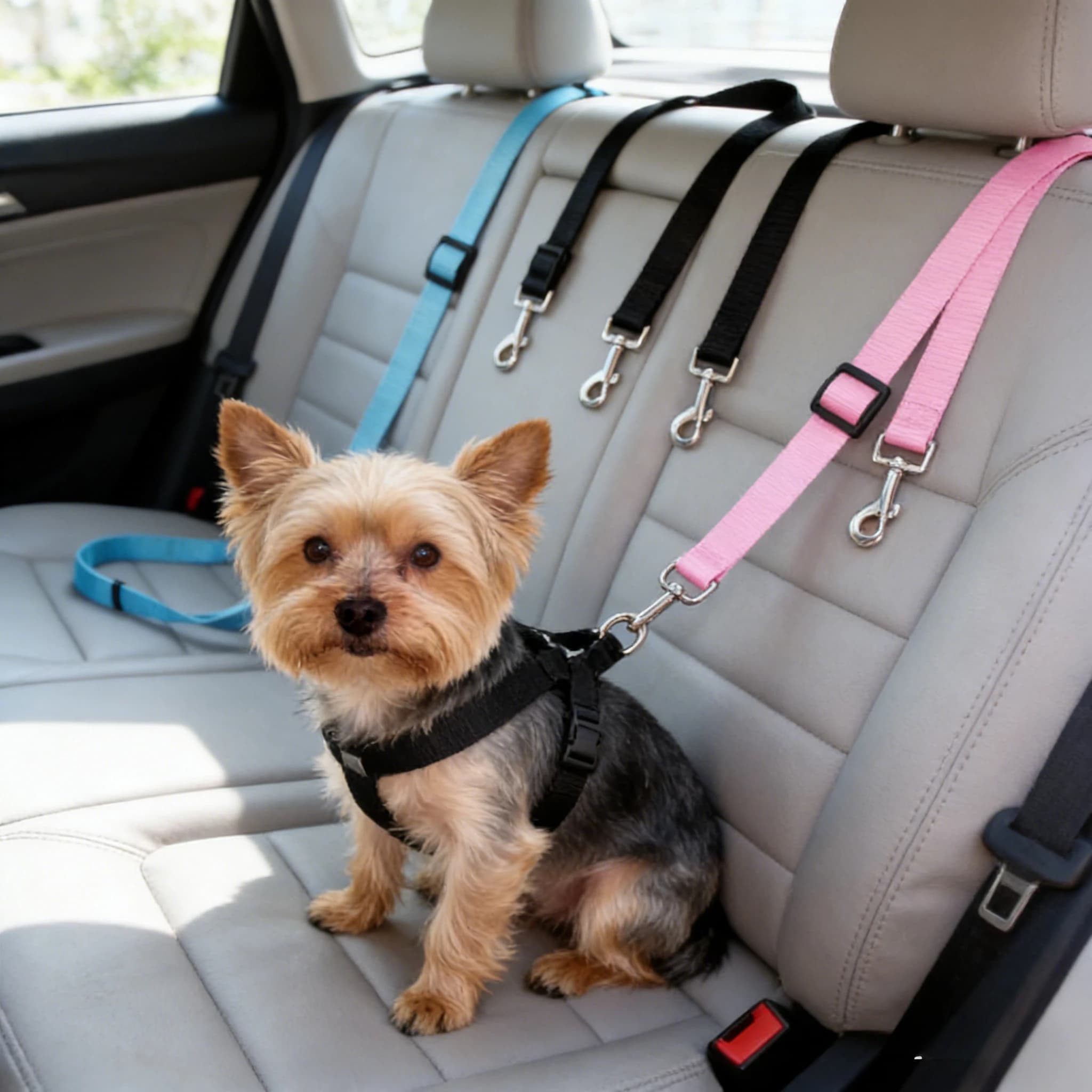 Cinto de segurança ajustável para carro, gato, cachorro, assento para animais de estimação, veículo, clipe de chumbo, alavanca de segurança, tração, coleiras para cães, acessórios para cães