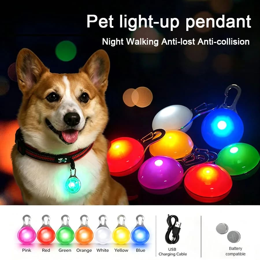Colar LED USB Recarregável para Cães, Pingente Luminoso para Animais de Estimação, Luz de Flash para Acessório de Coleira de Filhote, Decoração de Colar para Cães