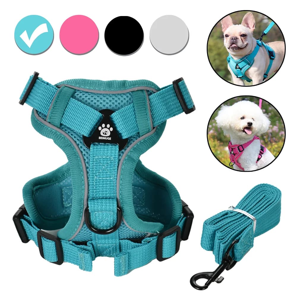 Conjunto de coleira ajustável para cães pequenos e médios, cinta peitoral reflexiva para animais de estimação, colete, suprimentos para cachorros ao ar livre