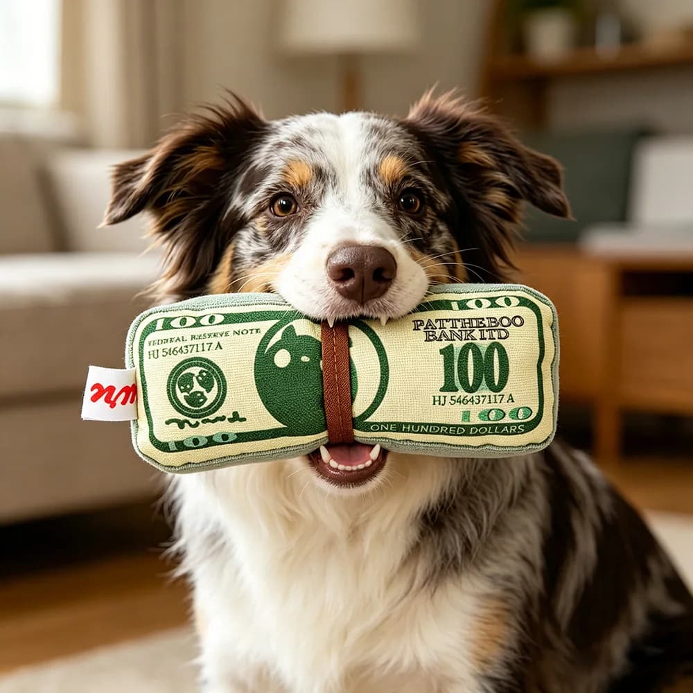 Brinquedo Interativo em Forma de Dinheiro com Som para Cães e Gatos, com Papel Crocante para Limpeza dos Dentes