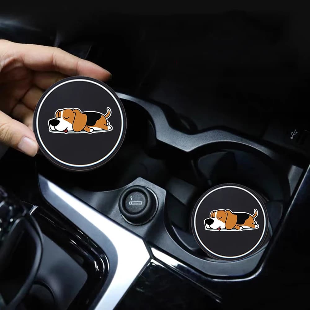 2 pçs sonolento preguiçoso beagle filhote de cachorro decorações do cão porta-copos de água copo garrafa titular anti-deslizamento almofada tapete de borracha de silicone