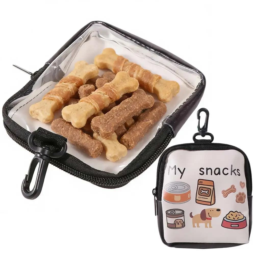 Bolsa de Petiscos para Cães com Gancho, Janela Transparente e Estampa de Cachorro, Portátil, Multifuncional, À Prova de Vazamentos, para Treinamento de Filhotes