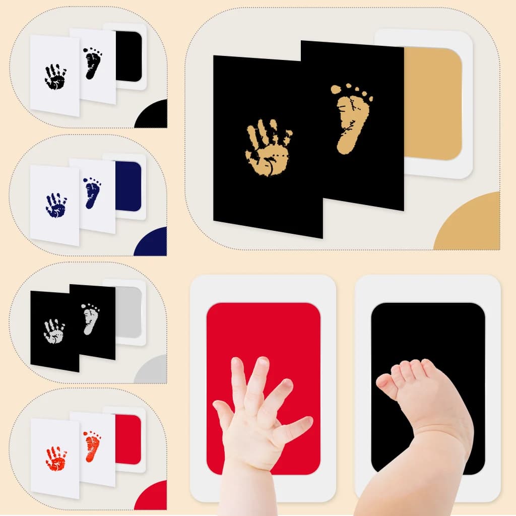 Mão e pegadas de bebê, kit de mão e pegada de bebê de toque limpo, kit de impressão de pata de cachorro com 2 cartões de arte,