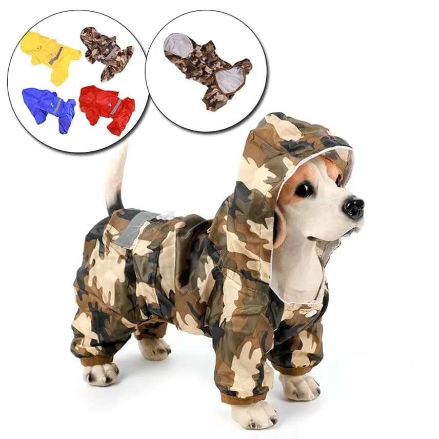 Cão casaco de chuva roupas filhote de cachorro casual gato capa de chuva jaqueta impermeável ao ar livre capuz vestuário macacão suprimentos para animais de estimação