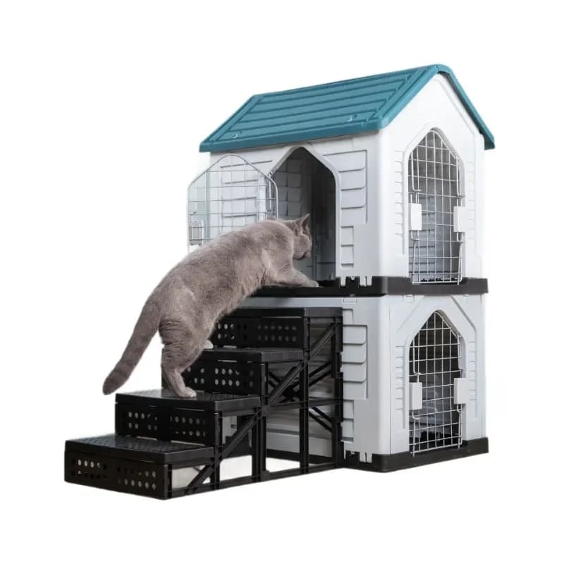 Casinha de cachorro dobrável de camada dupla, lavável, com várias portas, gaiola para animais de estimação, para cães médios e grandes, uso interno e externo em todas as estações