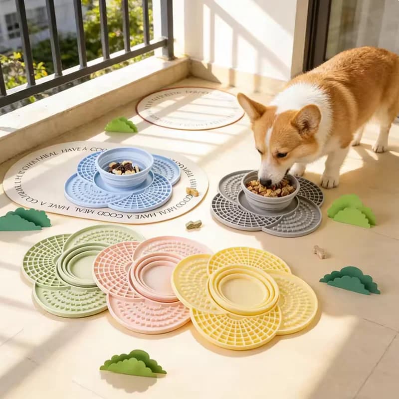 Tapete de alimentação para animais de estimação, dobrável, feito de silicone, com duas funções tapete para alimentação lenta e tapete para lamber, ideal para cães e gatos. Base antiderrapante, prato p
