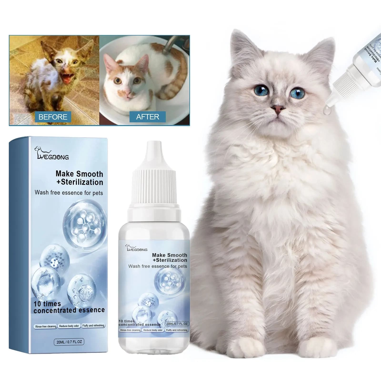 Essência livre de lavagem para animais de estimação, lavagem corporal para cães, suavização de pelos, remoção de ácaros, desodorização, reduz coceira, shampoo hidratante para cachorros