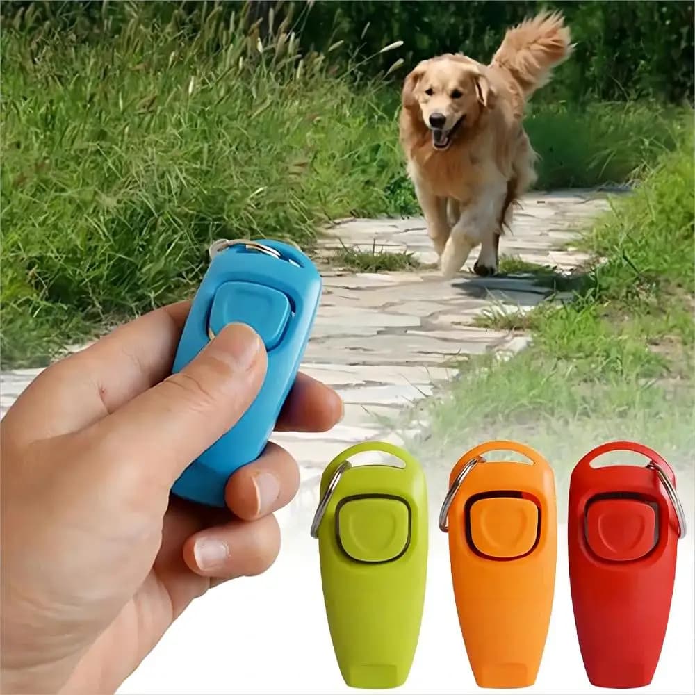 Apito e clicker para cães, 2 peças, multifuncional, 2 em 1, clicker para cachorros, auxílio para treinamento, treinador portátil