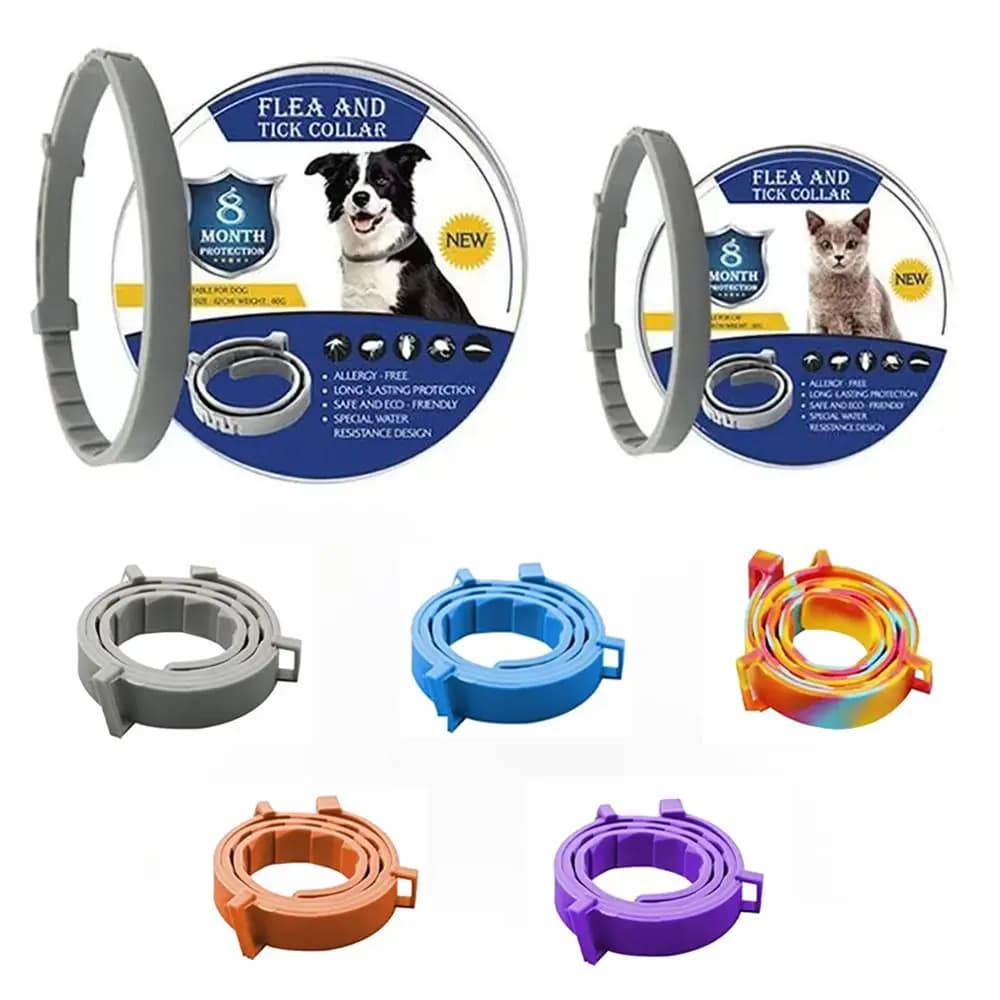 Novo coleira retrátil antipulgas e carrapatos para animais de estimação, antiparasítico, 8 meses de proteção, coleira de gato, silicone, anti-mosquito, suprimentos para cachorros