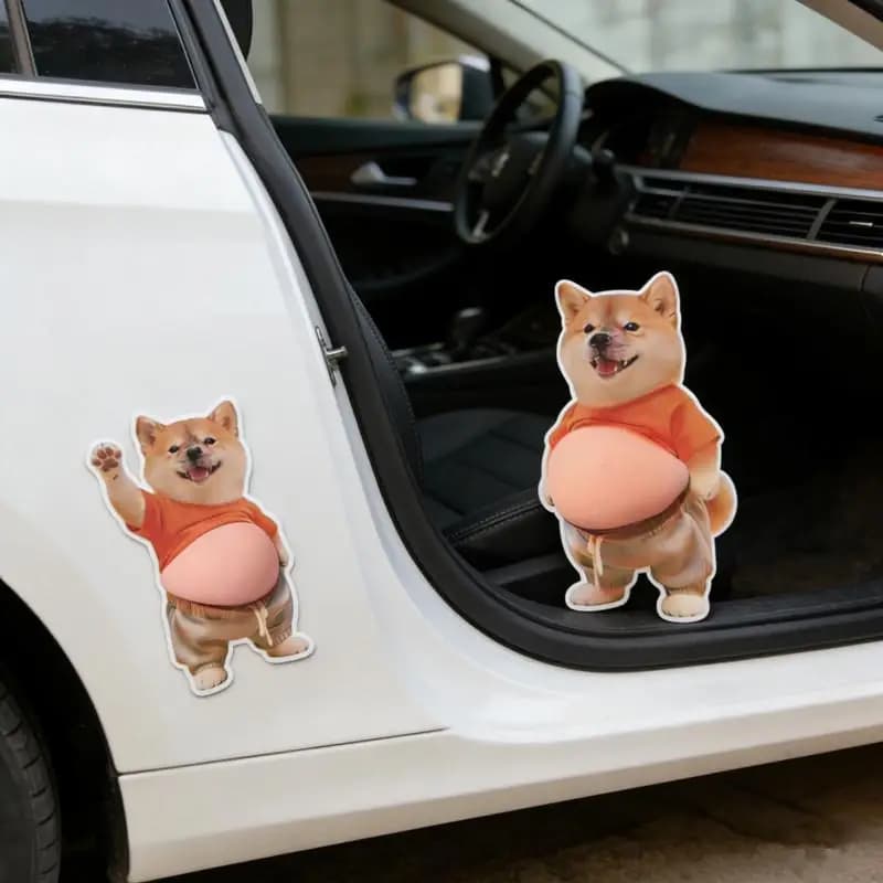 Adesivo 3D Fofo de Cachorro Kawaii com Roupa Laranja de Gatinho em Silicone Macio para Decoração de Parede de Casa, Geladeira e Quarto Infantil
