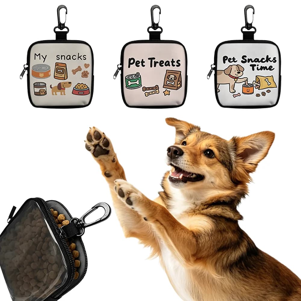 Bolsa para petiscos com estampa de cachorro, bolsa para recompensas de treinamento de animais de estimação, com gancho e zíper, 1 unidade