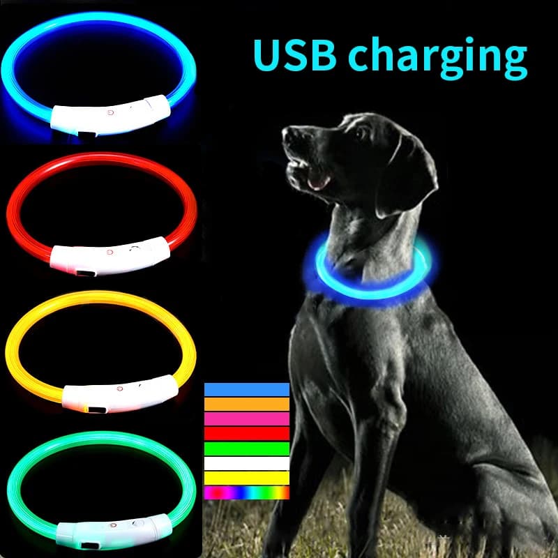 Coleira de fibra óptica LED recarregável USB para animais de estimação luminosa anti-perda acessório para cães coleira de luz externa