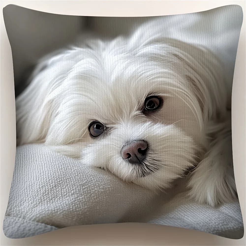 Adorável filhote de cachorro maltês sofá capa de almofada filhote de cachorro capa de almofada estilo moderno durável e macio poliéster fronha decoração