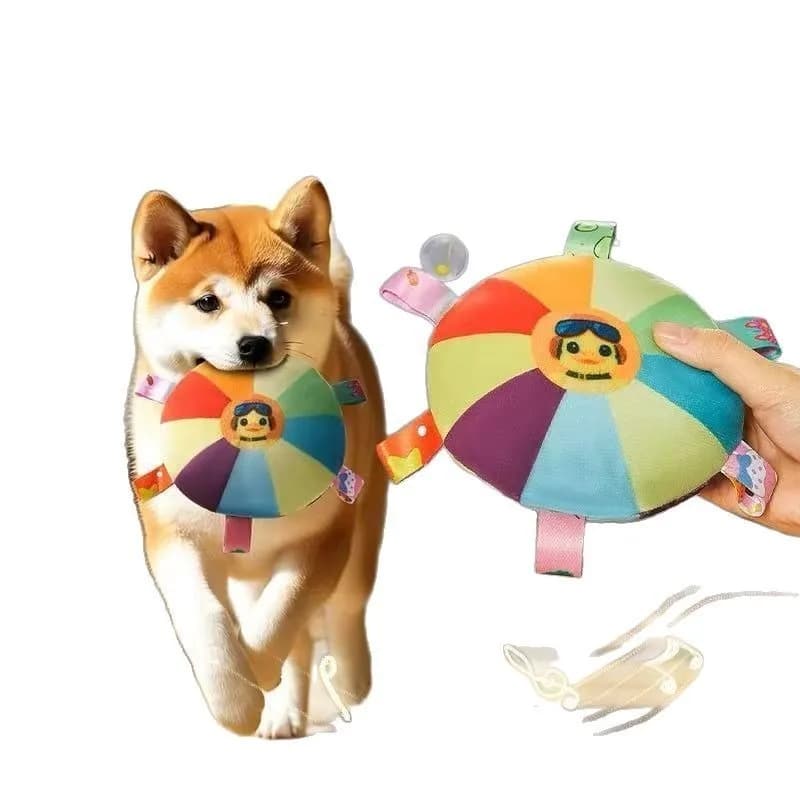 Brinquedo estridente para dentição de cachorro, frisbee de pelúcia para entretenimento e autodemesso, brinquedo de mastigar durável para queimar energia, suprimentos para animais de estimação