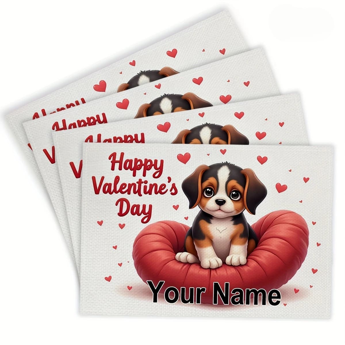 Tampas personalizadas de 1 unidade, bênçãos ou nomes personalizáveis, filhote de cachorro fofo, dia dos namorados, tapetes de talheres estampados, suprimentos de talheres