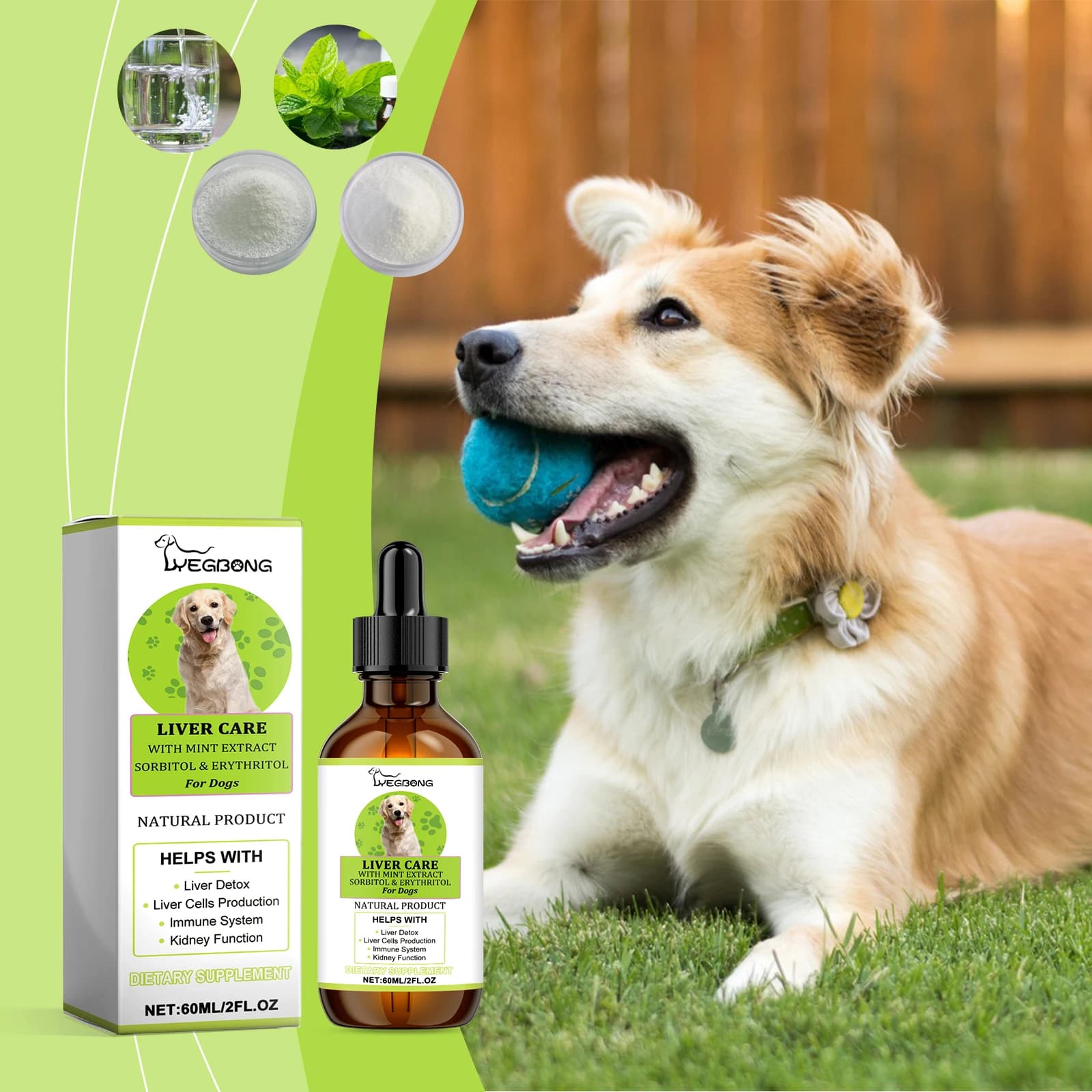Gotas para cuidados com o metabolismo da célula hepática, 60ml, para aumentar a nutrição dos cães, revitaliza o suplemento abrangente da energia do seu cachorro