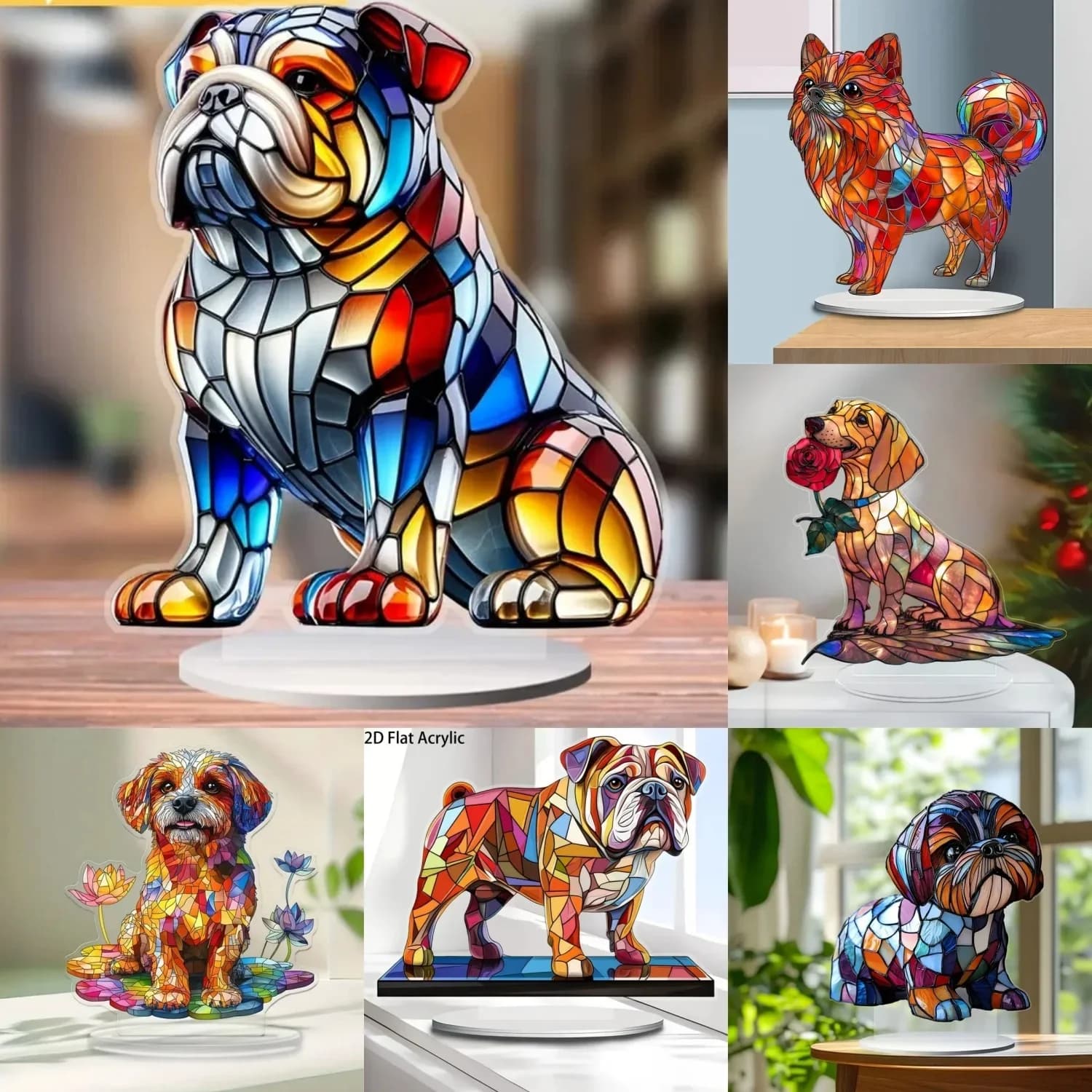 Estátua de Cachorro Colorida, Figurinha de Filhotes em Acrílico 2D, para Casa, Escritório, Estúdio, Café, Quarto, Vitrine, Kit de Decoração de Mesa