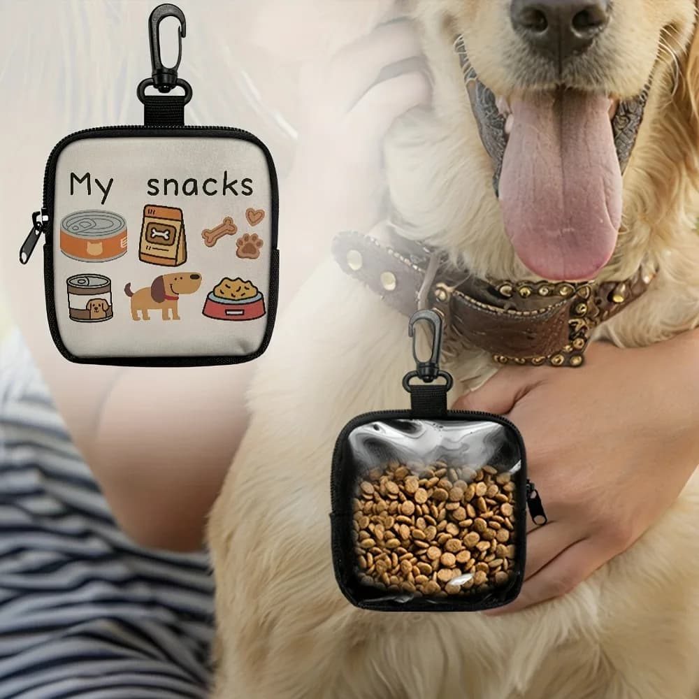 1 unidade de Bolsa para Petiscos com Estampa de Cachorro, com Gancho e Zíper, para Treinamento de Filhotes, Armazenamento de Ração e Passeios ao Ar Livre