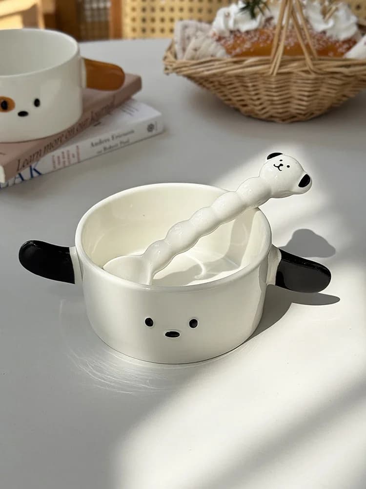 Tigela de Cerâmica com Orelhas Duplas de Cachorro Pachat de Desenho Animado, Tigela para Café da Manhã, Iogurte, Aveia, Salada de Frutas, Tigela para Ração de Filhote, Estilo Desenho Animado