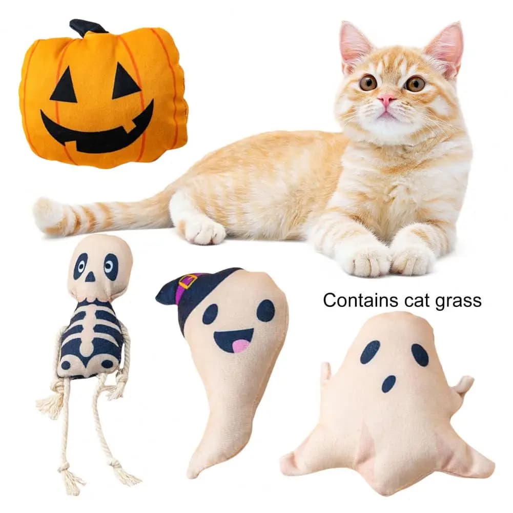 Brinquedo de gato de pelúcia com catnip limpeza dos dentes jogar brinquedo mordida resistente halloween boneca de pelúcia brinquedo animal travesseiro filhote de cachorro suprimentos para animais de e