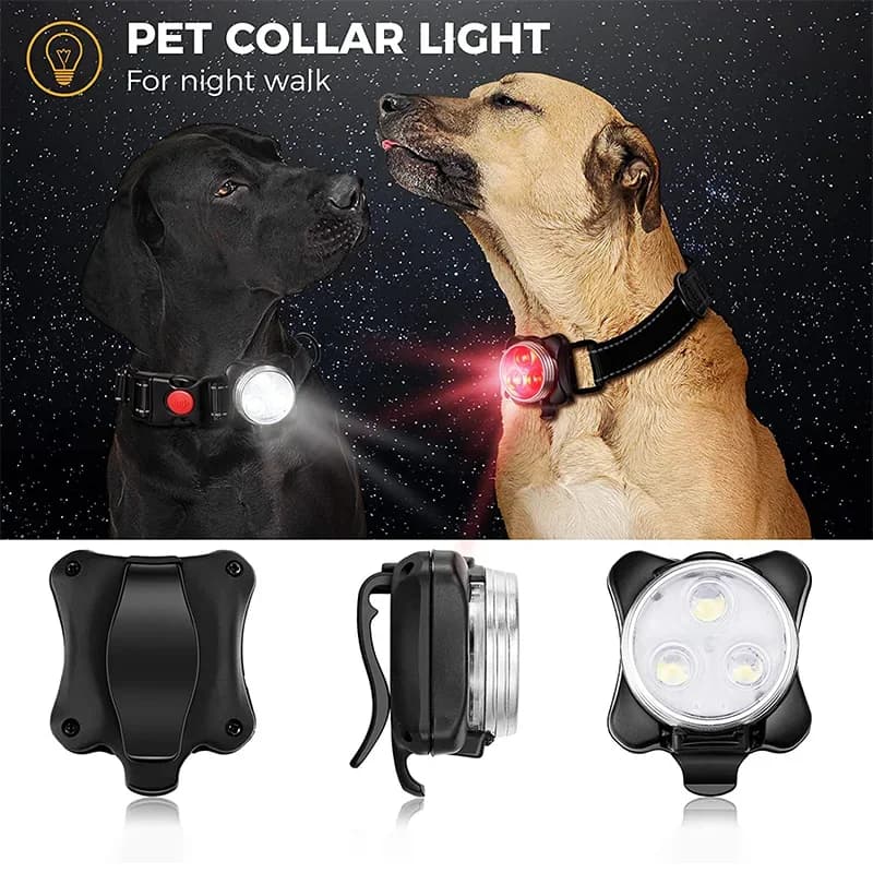 Coleira de cachorro com luz led para caminhada noturna, à prova dágua, recarregável, clipe para animais de estimação, luz para coleira de animais de estimação, 4 modos de luz