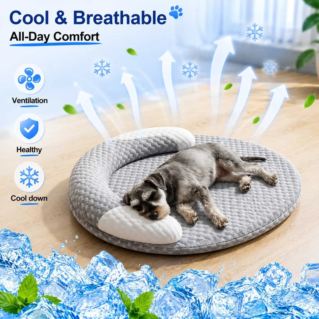 Cama de Cachorro de Seda Gelada para o Verão, Oval, Respirável, com Dissipação de Calor, Tapete para Gatos, Ninho para Animais de Estimação, Almofada Refrescante para Cães e Gatos de Pequeno, Médio e 