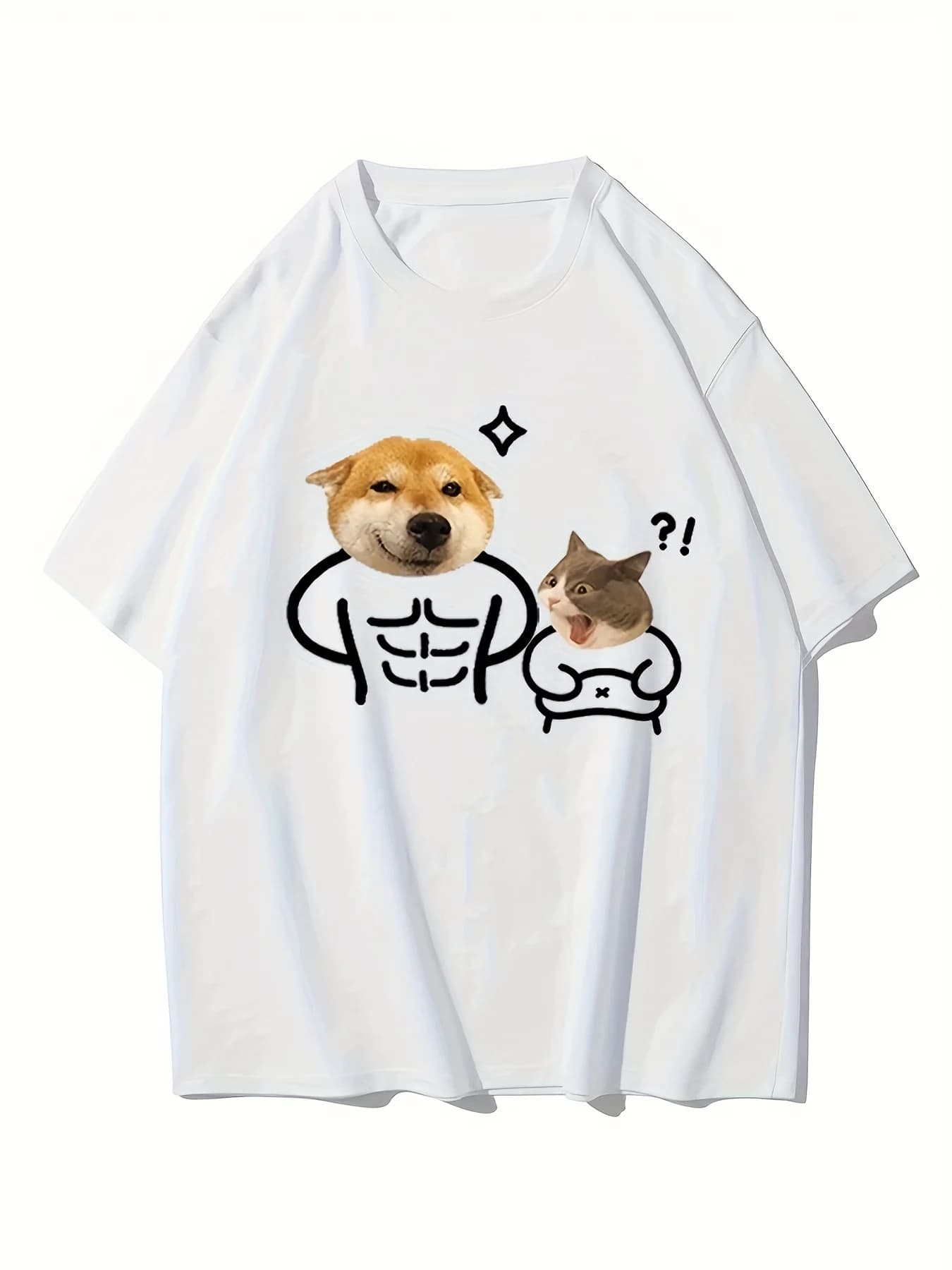 Camiseta de Casal Estilo Hong Kong 2026 com Estampa Divertida de Cachorro, Manga Curta, Tendência de Verão, Top Versátil para Homens e Mulheres