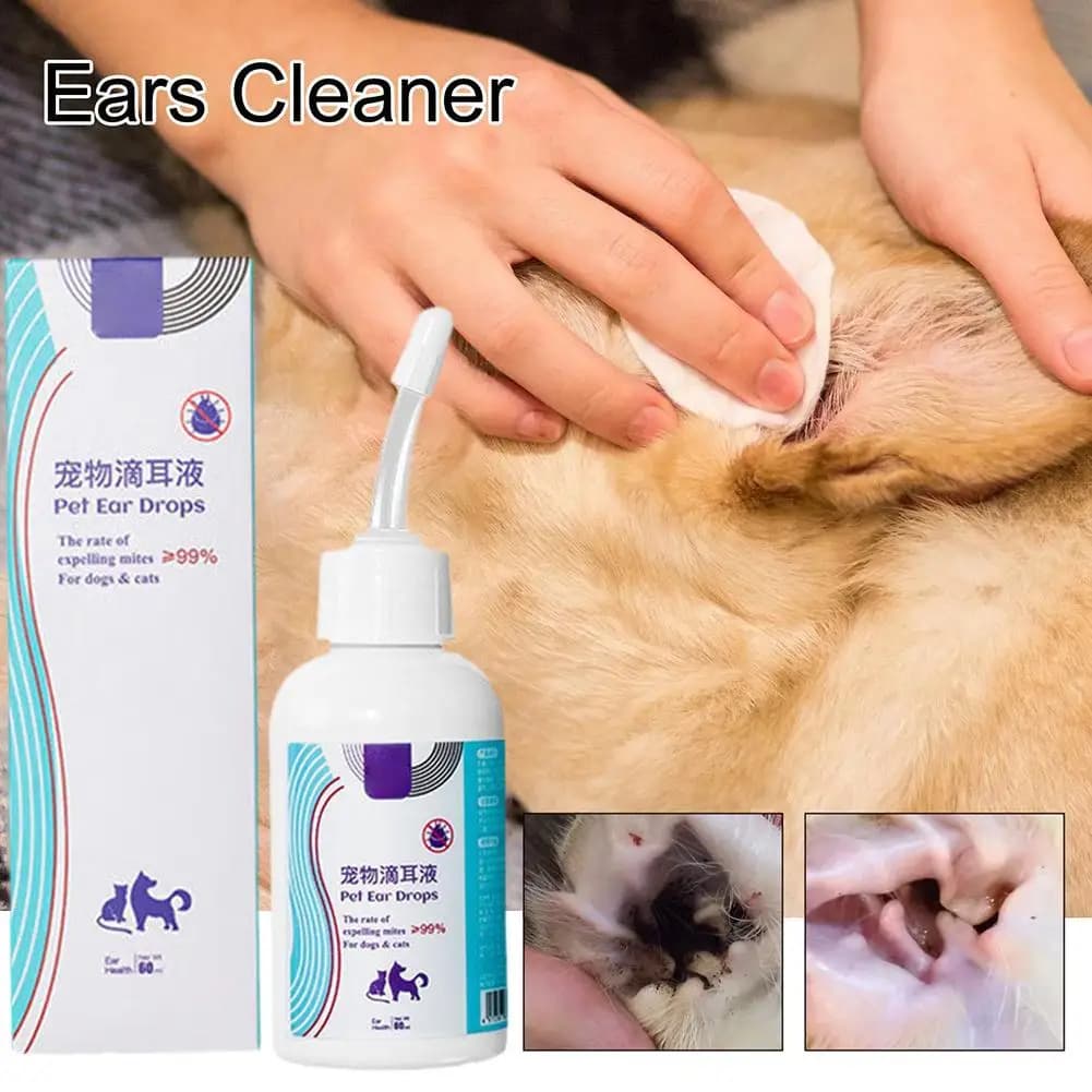 Limpador de ouvido para animais de estimação, remove ácaros da orelha, fungo, gato, cachorro, coceira dedicada, alívio de gotas, limpeza de ouvido, cuidados com os ouvidos antiinflamatórios