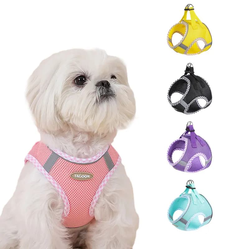 Arnês para cães para gatos, conjunto ajustável de arnês e coleira para cães pequenos, colete respirável para pug, chihuahua, buldogue, acessórios para cães