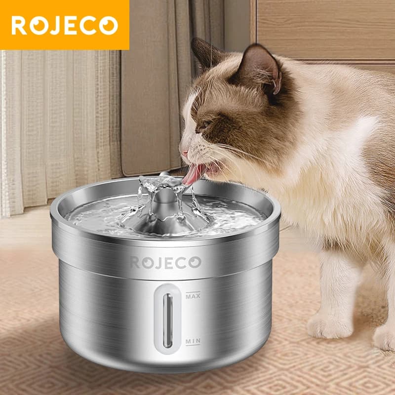 Rojeeco bebedouro de aço inoxidável para animais de estimação, fonte automática de água para gatos, dispensador de água inteligente para animais de estimação com bomba para cachorro e gato, tigela de 