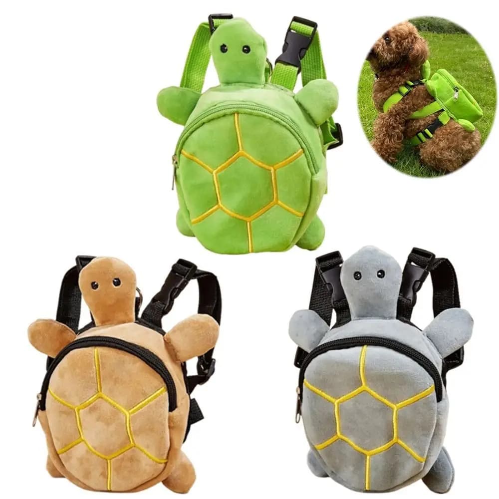 Mochila macia para cães em formato de tartaruga, portátil, desenho animado, filhote de cachorro, bolsa escolar, grande capacidade, ajustável, bolsa para transportar animais de estimação, para cães peq