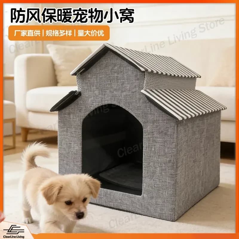 Casinha de Cachorro Impermeável para Exterior, para Cães Grandes, Médios e Pequenos, Canil à Prova de Intempéries, Cama Removível Lavável, Ninho Portátil para Cães
