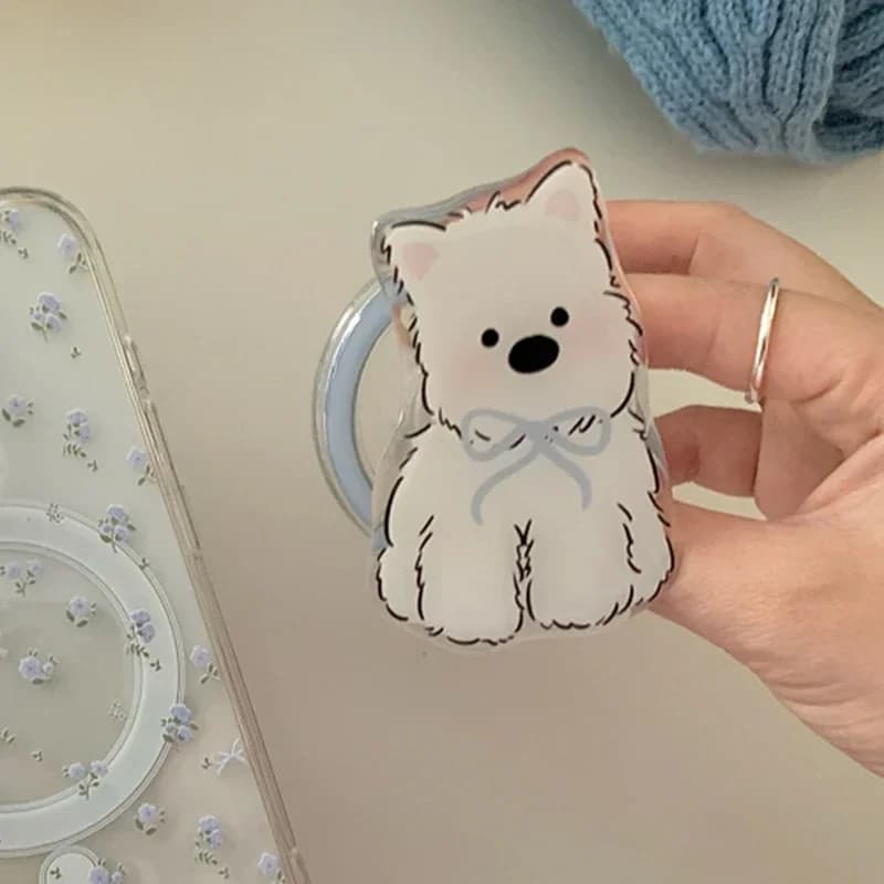 Coreano bonito dos desenhos animados arco filhote de cachorro suporte magnético aperto tok griptok suporte do telefone para iphone para almofada magsafe inteligente tok
