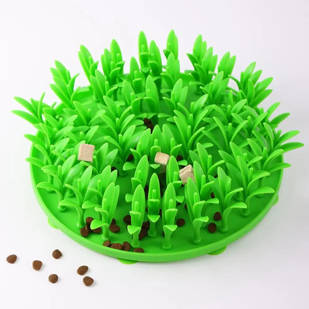 Tapete de alimentação lenta para animais de estimação, design criativo de grama, tapete de silicone para lambendo, gato e cachorro, almofada antiderrapante, brinquedo interativo para cães